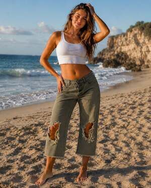 We The Free Olive Green Distressed Jeans C19JL